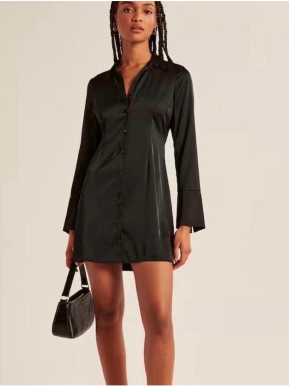 Abercrombie & Fitch Black Collared Button Shirt Dress